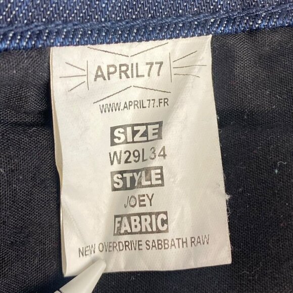April 77 Men's Joey Slim New Overdrive Sabbath Raw Dark Wash Indigo Jeans US 29 - Picture 16 of 16